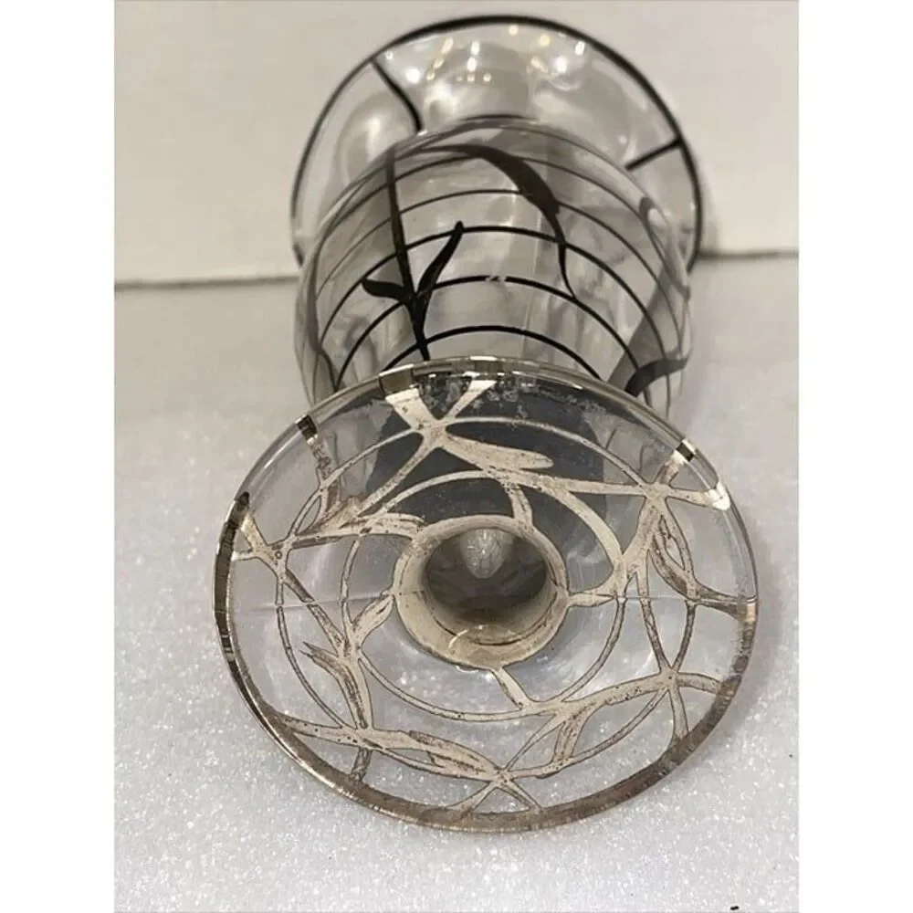 Art Nouveau Vase Sterling Silver Overlayed Glass Fluted Lip Footed Circa 1930’s